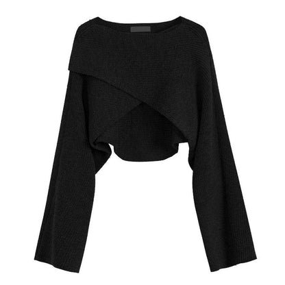 Women's casual cropped sweater with asymmetrical cut and textured surface NOVAE