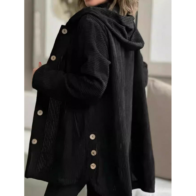 Women's cozy hooded jacket made of fine corduroy fabric NOVAE