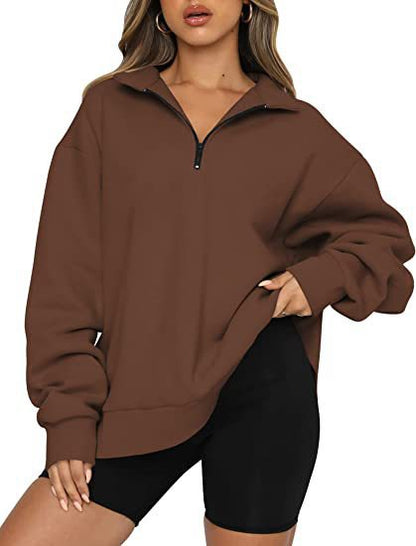 Women's fashionable oversized sweater with short zipper and casual sleeves NOVAE