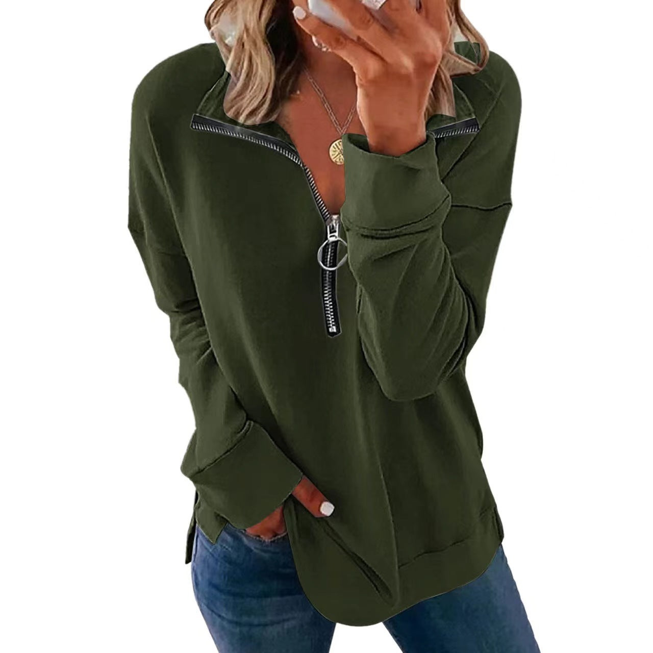 Women's casual pullover with stylish zipper NOVAE