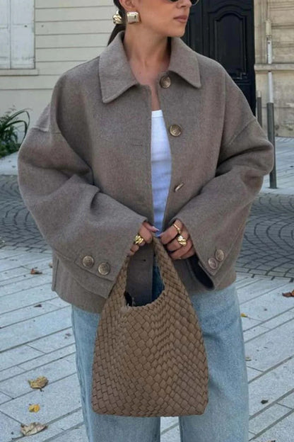 Women's fashionable oversized wool jacket with button details and a wide cut NOVAE