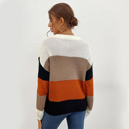 Women's cozy sweater with modern block stripe pattern NOVAE
