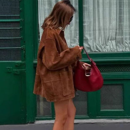 Women's fashionable suede jacket in a casual oversized cut NOVAE