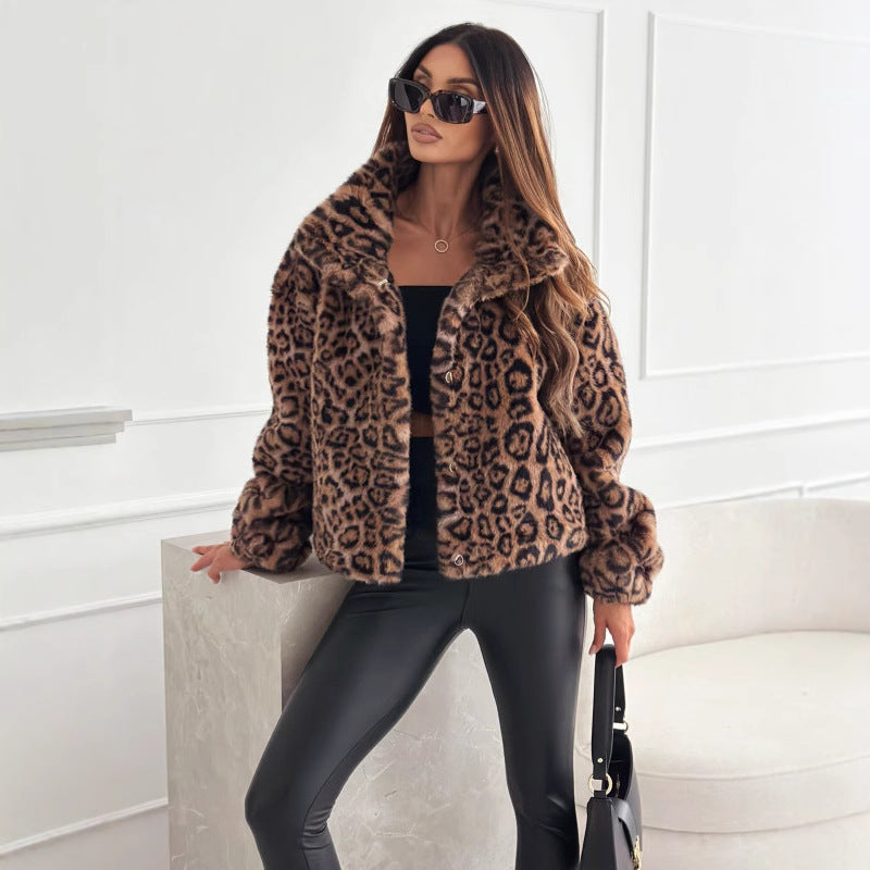 Women's cozy leopard print jacket NOVAE