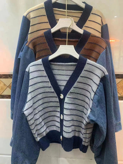 Women's fashionable cardigan with modern striped design and raglan sleeves NOVAE