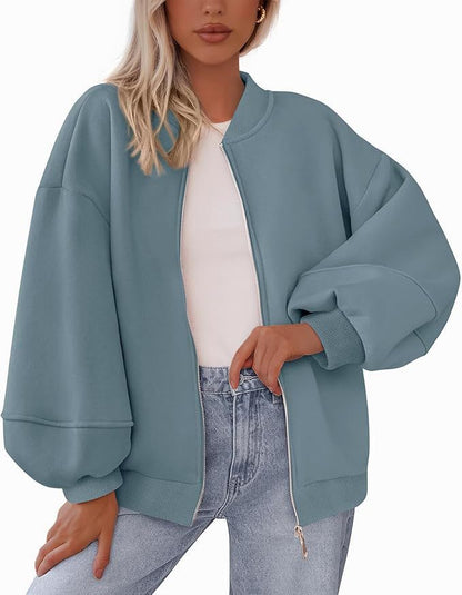 Women's Oversized Bomber Jacket with Zipper and Elastic Cuffs NOVAE