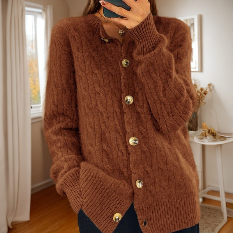 Women's cashmere cardigan with button closure and textured cable knit pattern NOVAE