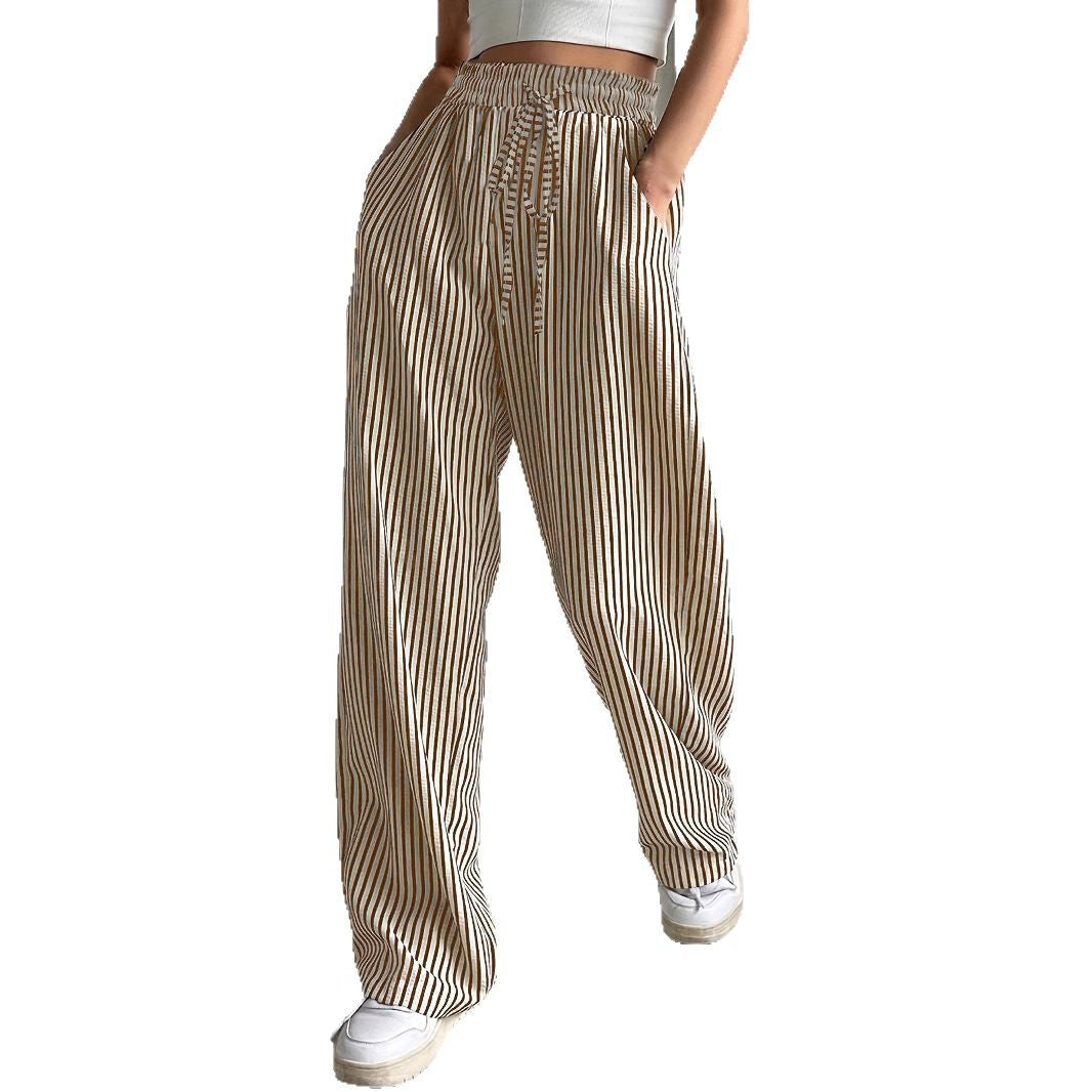 Women's wide-leg striped trousers with elasticated waistband and pockets NOVAE
