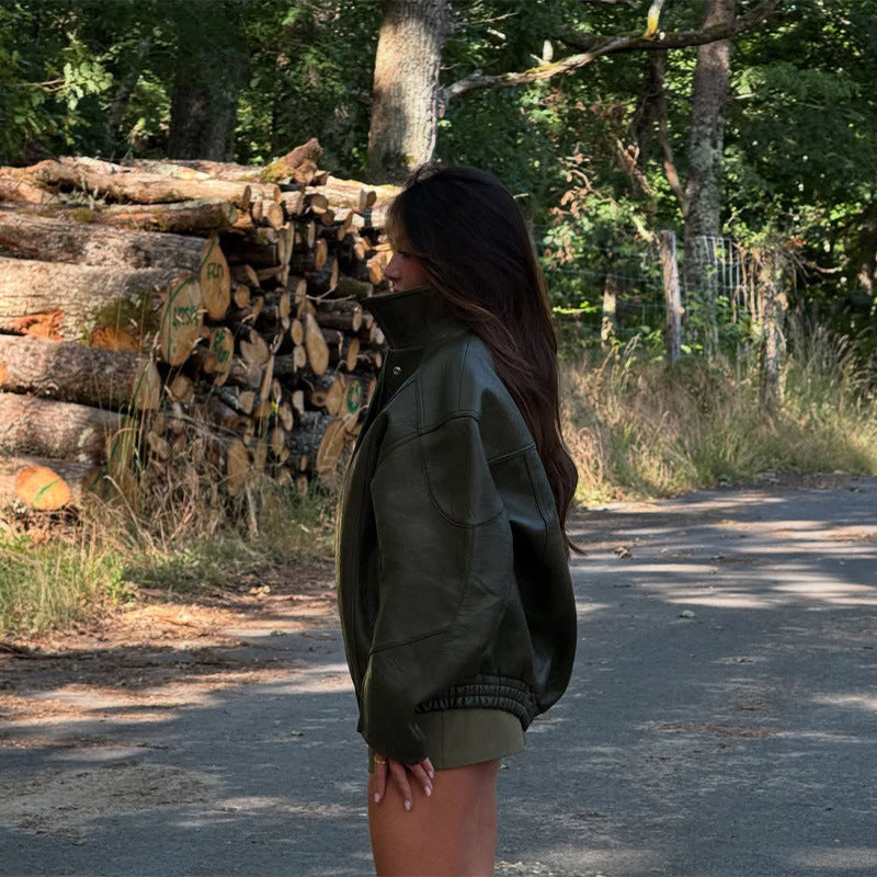 Women's leather jacket with a casual oversized cut NOVAE