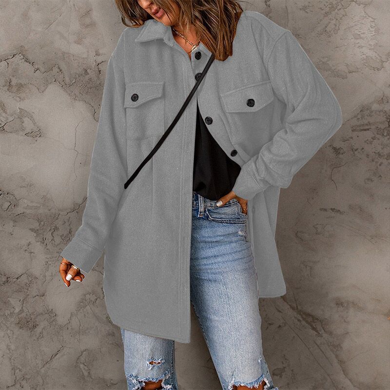 Women's versatile oversized shirt jacket with patch pockets and button closure NOVAE