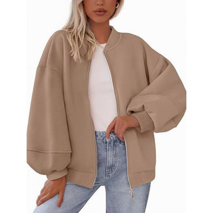 Women's casual oversized jacket with zipper and balloon sleeves NOVAE