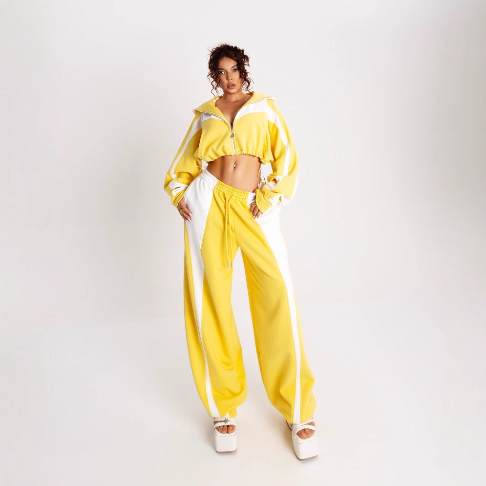 Women's cropped sports jacket with high collar and elasticated waistband NOVAE