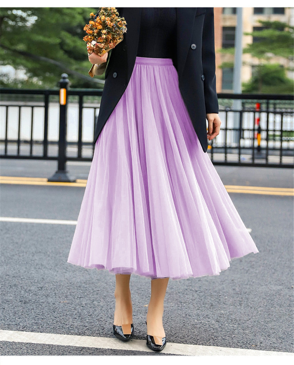 Women's Elegant Tulle Skirt with Wide Swing Cut and Elastic Waistband NOVAE