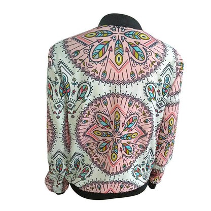 Women's trendy bomber jacket with colorful mandala pattern NOVAE