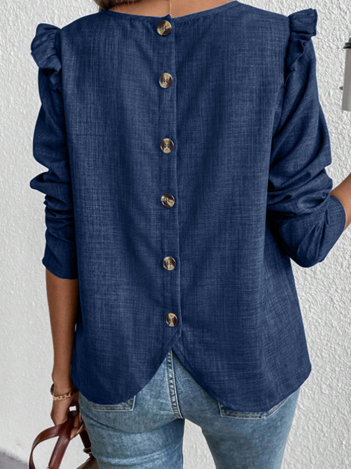 Women's blouse with ruffled sleeves and decorative buttons NOVAE