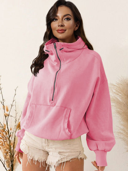 Women's sporty hoodie with half zipper and functional pockets NOVAE