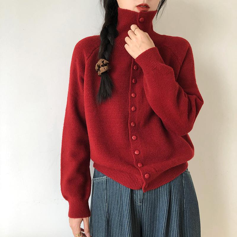 Women's cardigan with modern roll neck and button details NOVAE