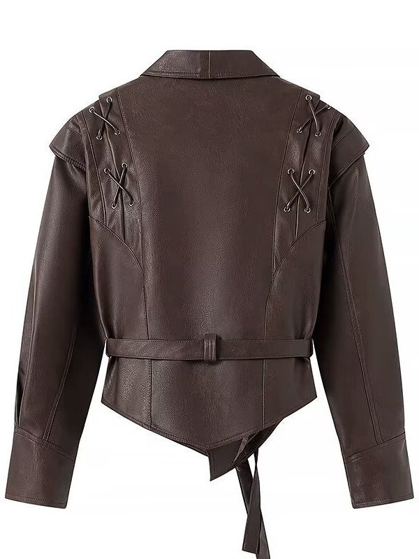 Women's fitted faux leather jacket with playful lacing detail NOVAE