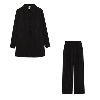 Women's Satin Pyjama Set with Long-Sleeved Blouse and Wide-Leg Trousers NOVAE