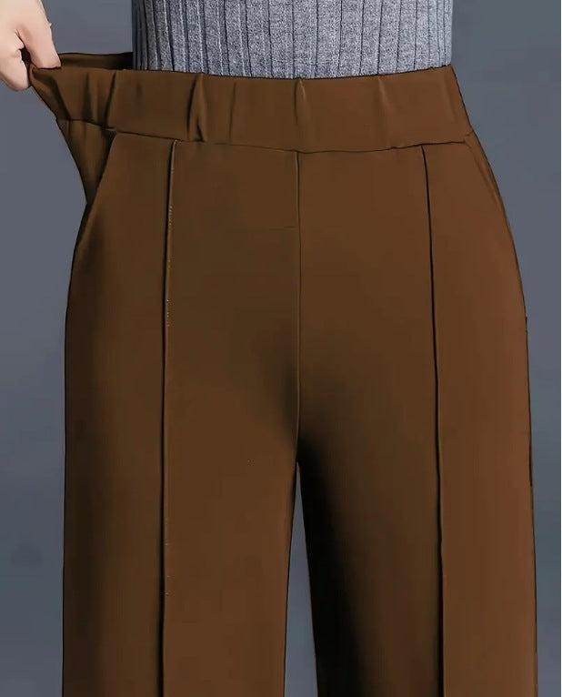 Women's elegant high-waisted trousers with pleats and elasticated waistband NOVAE