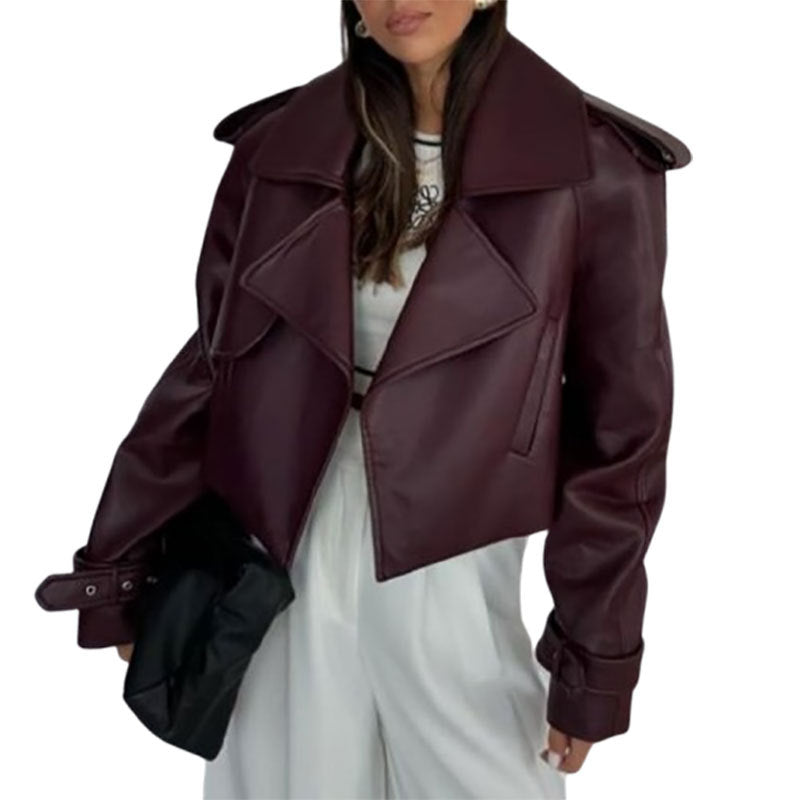 Women's trendy biker leather jacket with oversized cut NOVAE