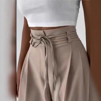 Women's wide-leg high-waisted trousers with sophisticated draping NOVAE