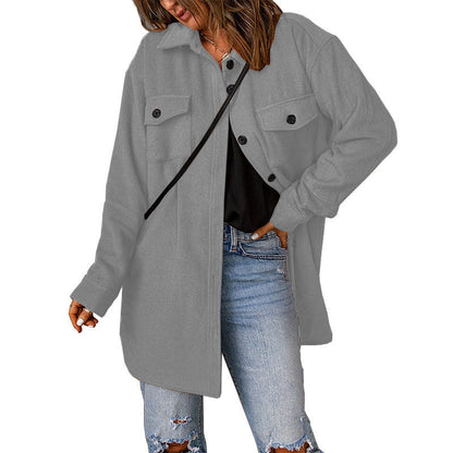 Women's Oversized Casual Jacket with Double Pockets and Button Details NOVAE