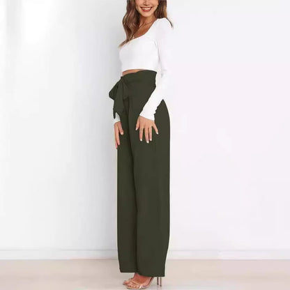 Women's wide-leg trousers with decorative tie belt NOVAE