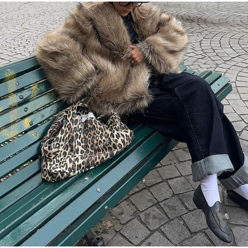 Women's luxury faux fur jacket with sparkling detail NOVAE