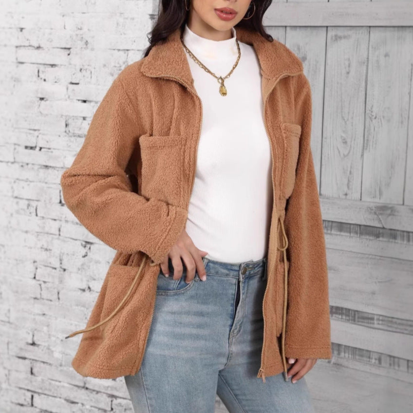 Women's fleece jacket with adjustable waistband and practical pockets NOVAE