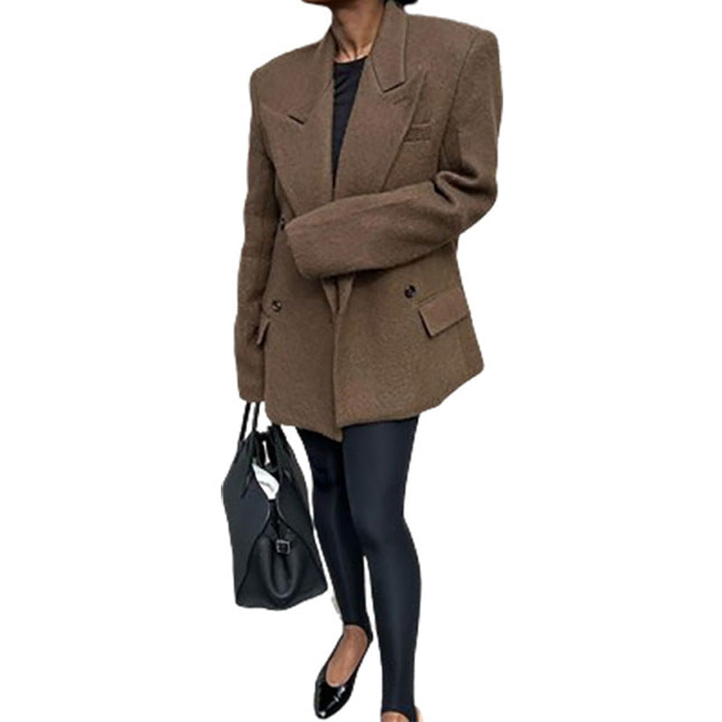 Women's Oversized Blazer Jacket with Double Button Placket and Wide Lapels NOVAE