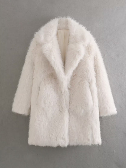 Women's fleece coat with double lapels NOVAE