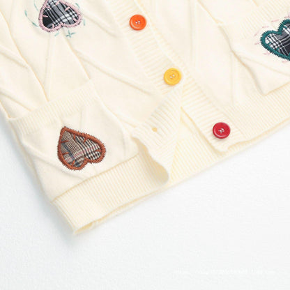 Women's cardigan with heart appliqués and button detailing NOVAE