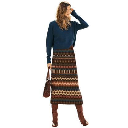 Women's maxi skirts with modern ethnic pattern and elastic waistband NOVAE