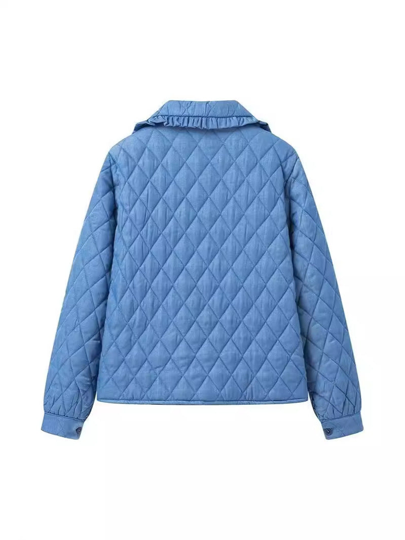 Women's quilted jacket with large collar and practical pockets NOVAE