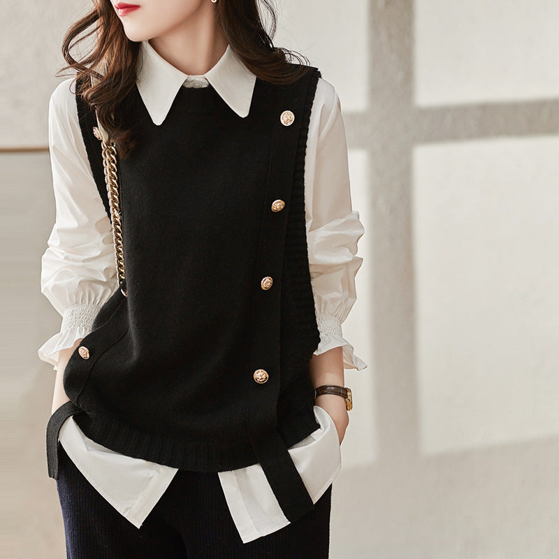 Women's knitted vest with decorative buttons and fashionable design NOVAE