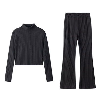 Women's two-piece set with high-necked sweater and flared trousers NOVAE