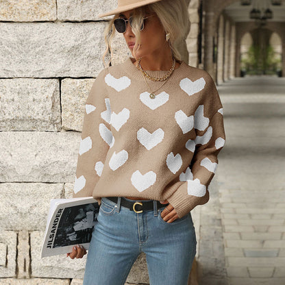 Women's knitted sweater with heart pattern and relaxed fit NOVAE