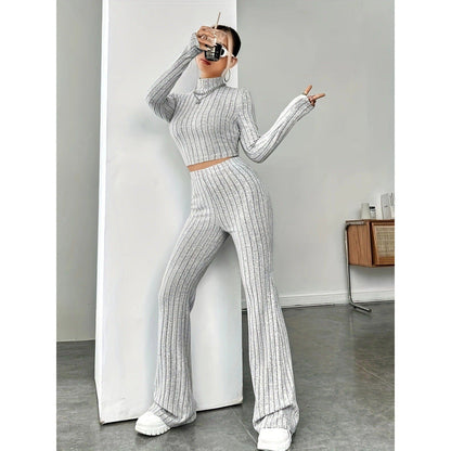 Women's two-piece set with high-necked sweater and flared trousers NOVAE