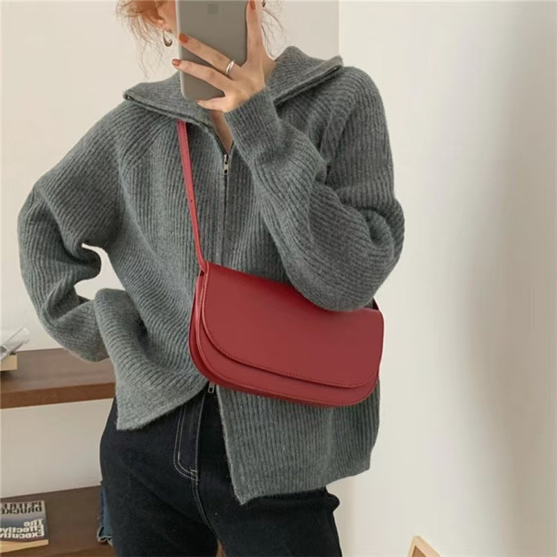 Women's cardigan with high collar and fashionable rib pattern NOVAE