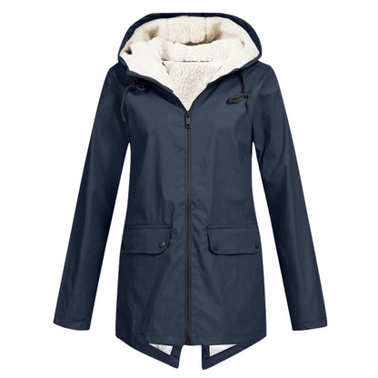 Women's weatherproof and lined rain jacket with adjustable hood collar NOVAE