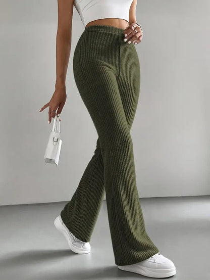 Women's Elegant and Comfortable Ribbed High-Waisted Trousers NOVAE