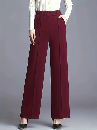 Women's elegant high-waisted trousers with pleats and elasticated waistband NOVAE