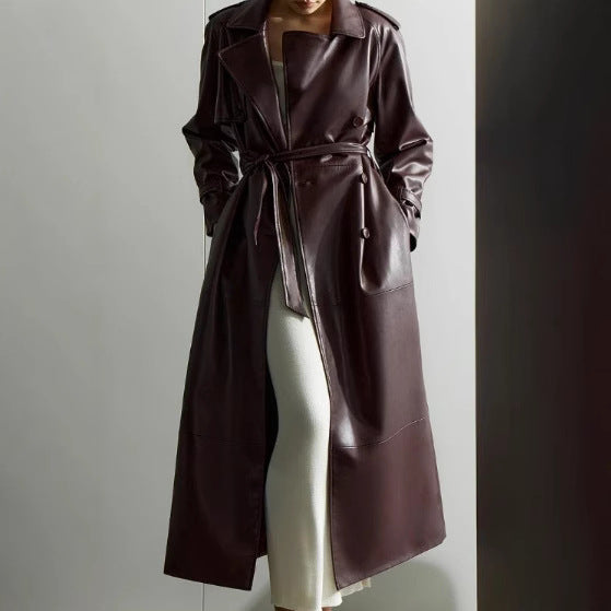 Women's trench coat made of high-quality faux leather with adjustable belt NOVAE