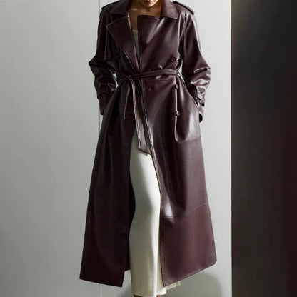 Women's trench coat made of high-quality faux leather with adjustable belt NOVAE