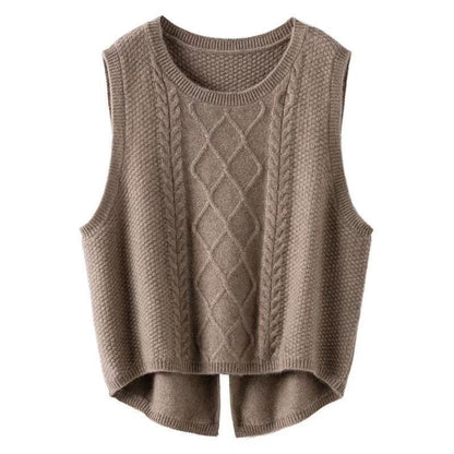 Women's sleeveless knitted vest with cable pattern and modern details NOVAE
