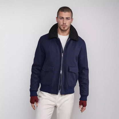 Men's bomber jacket with fleece collar and practical pockets NOVAE