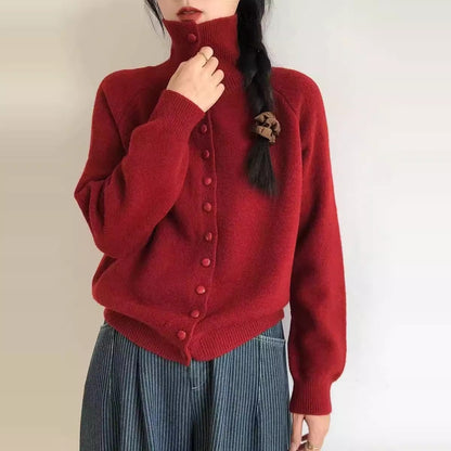 Women's cardigan with high collar and decorative buttons NOVAE