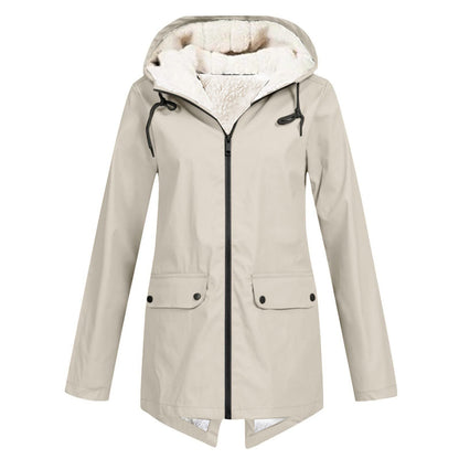 Women's weatherproof and lined rain jacket with adjustable hood collar NOVAE