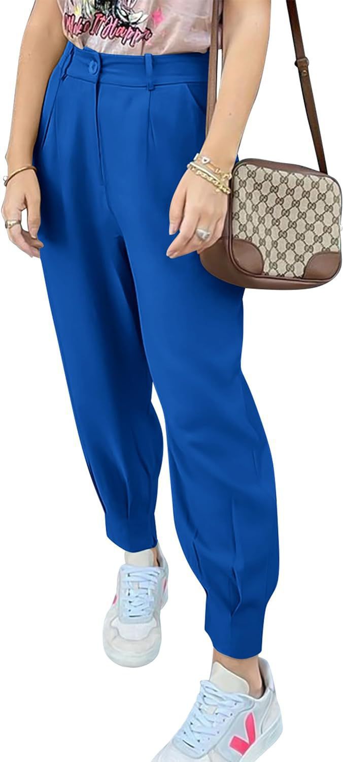 Women's elegant and fashionable high-waisted trousers with pleats and side pockets NOVAE